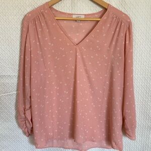 Loft Long Sleeve Relaxed Blouse. Business casual. Lightweight. Pink/White. M.